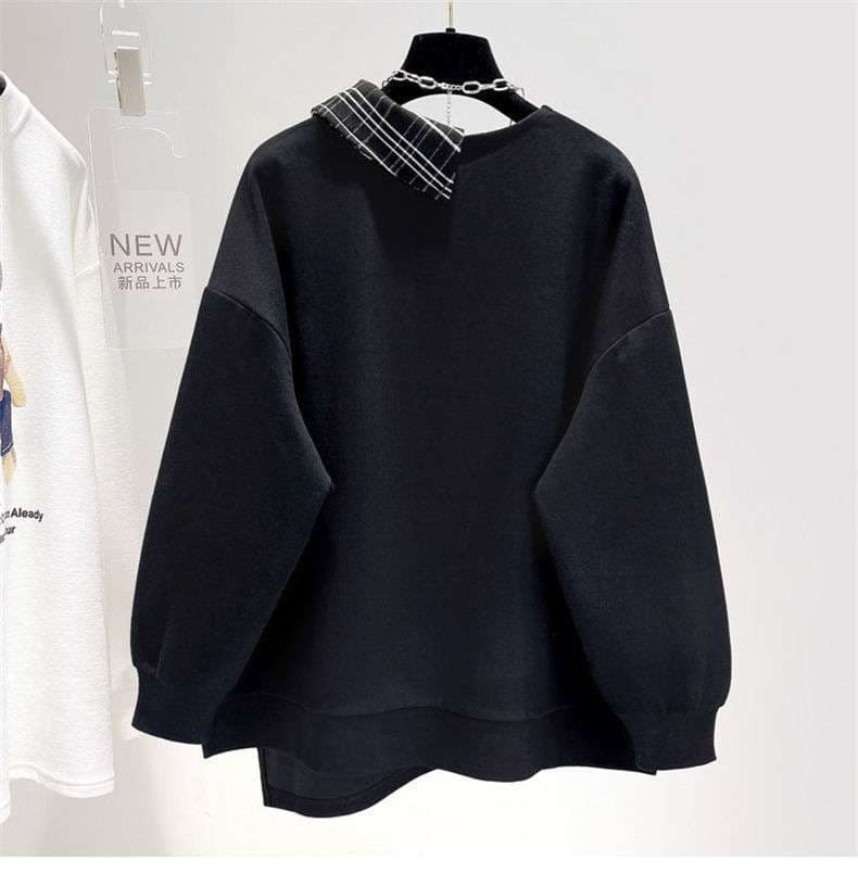 パンクファッション  チェック柄アシンメトリーパンクスウェット