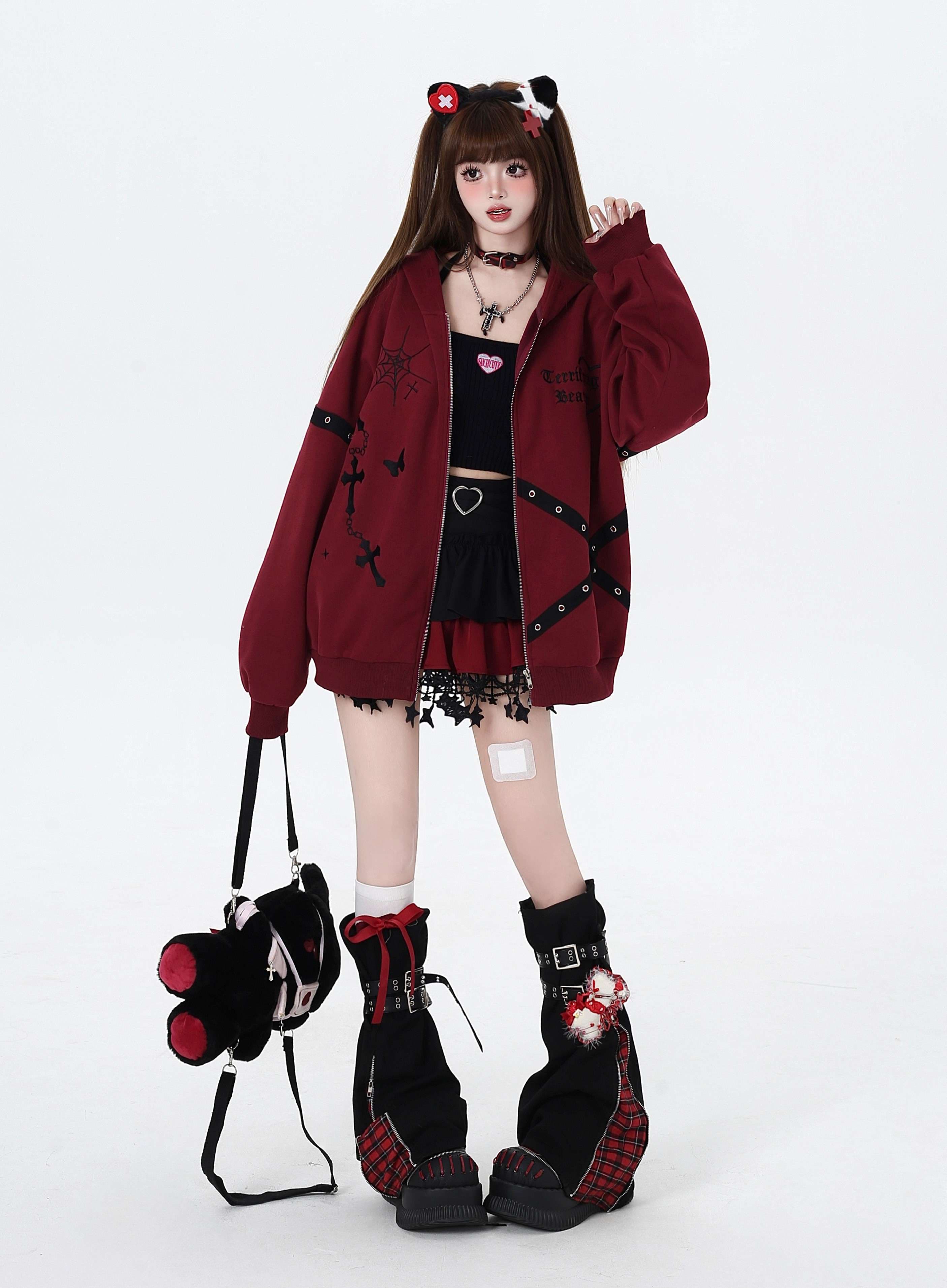 パンクファッション オーバーサイズジップパーカー