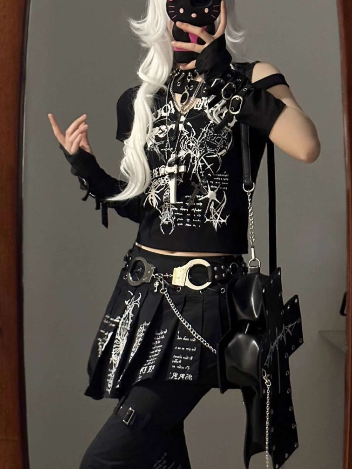 パンクファッション  スカルプリントパンクロックTシャツ