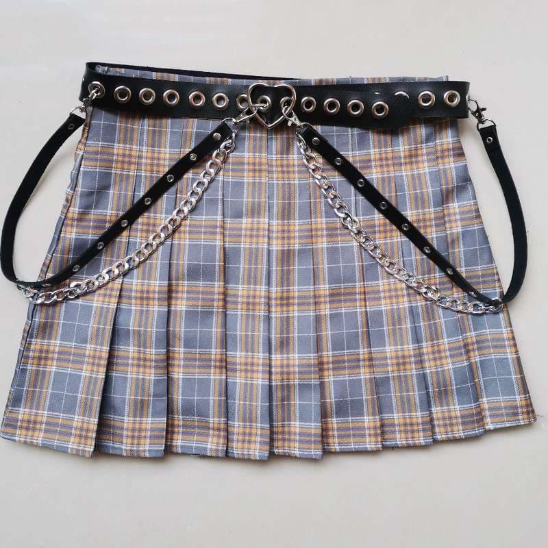 パンクファッション 反逆のチェックスカートベルトセット