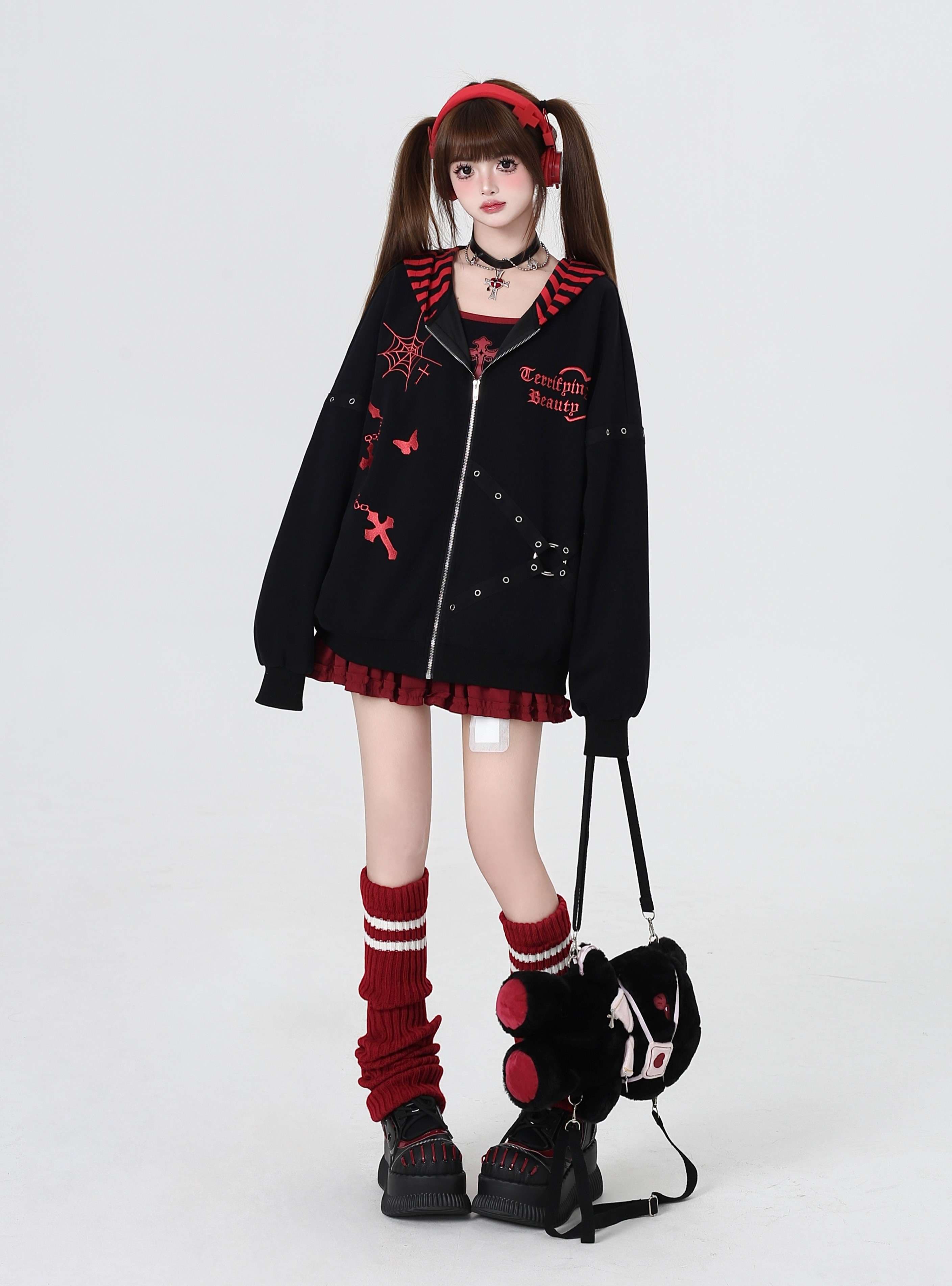 パンクファッション オーバーサイズジップパーカー