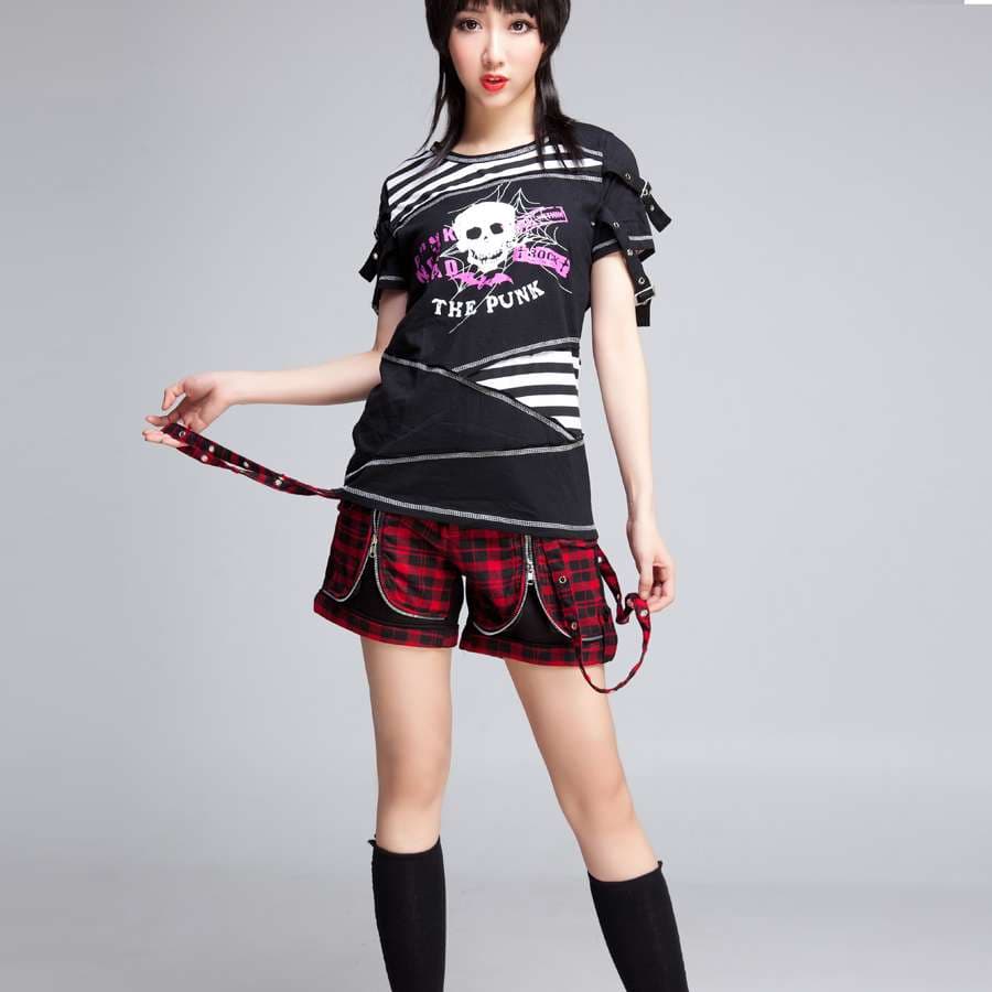 パンクファッション  パンクロック風チェック柄ショートパンツ