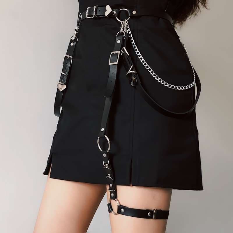 パンクファッション 反逆のチェックスカートベルトセット