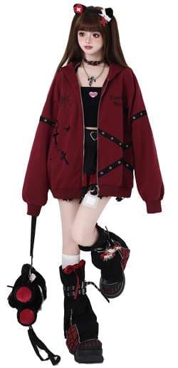 パンクファッション オーバーサイズジップパーカー