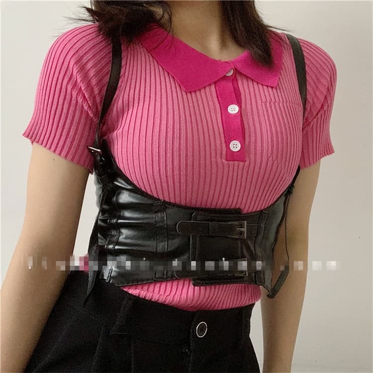 パンクファッション パンク風レザーコルセットベルト黒装飾腰締めウエストベルト