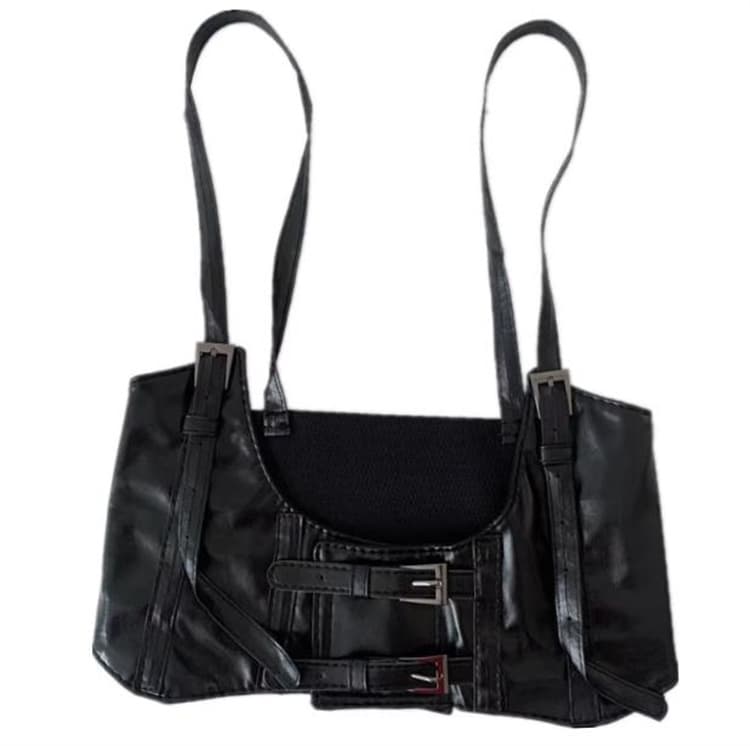 パンクファッション パンク風レザーコルセットベルト黒装飾腰締めウエストベルト