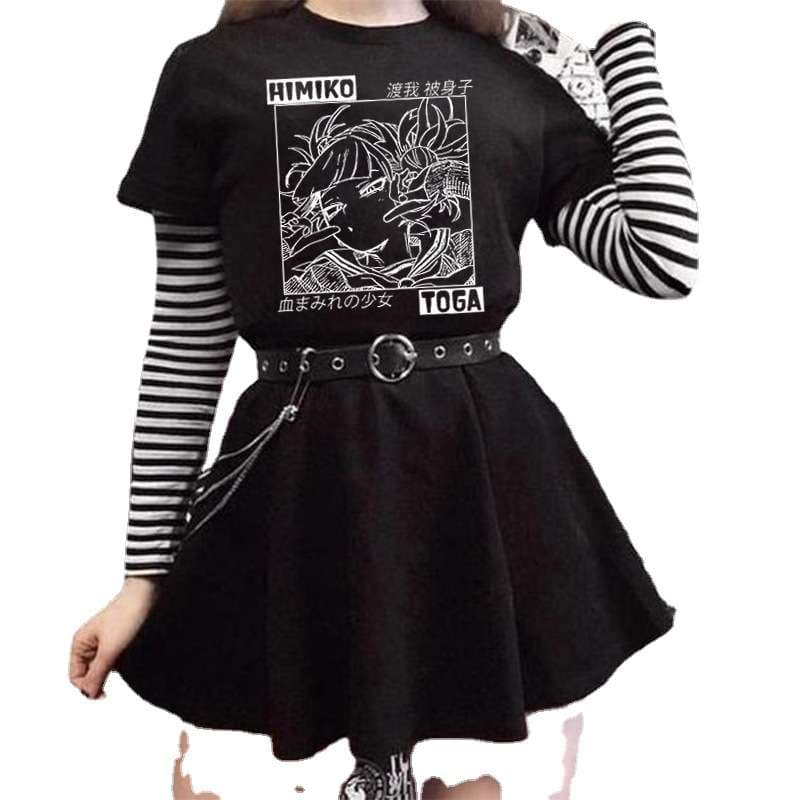 パンクファッション  アニメキャラクタープリント半袖Tシャツ