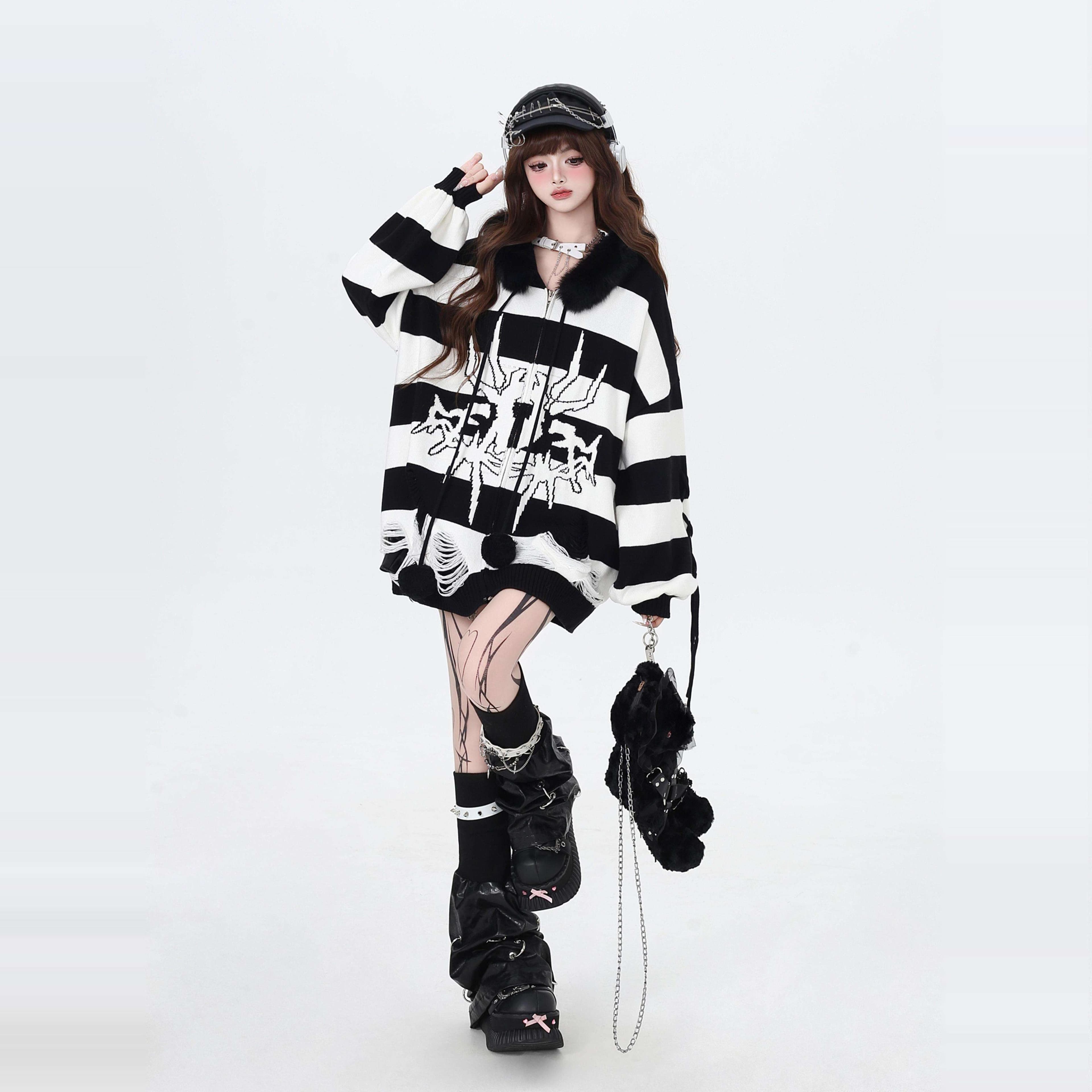 パンクファッション ゴシックパンク風スケルトンジップパーカー