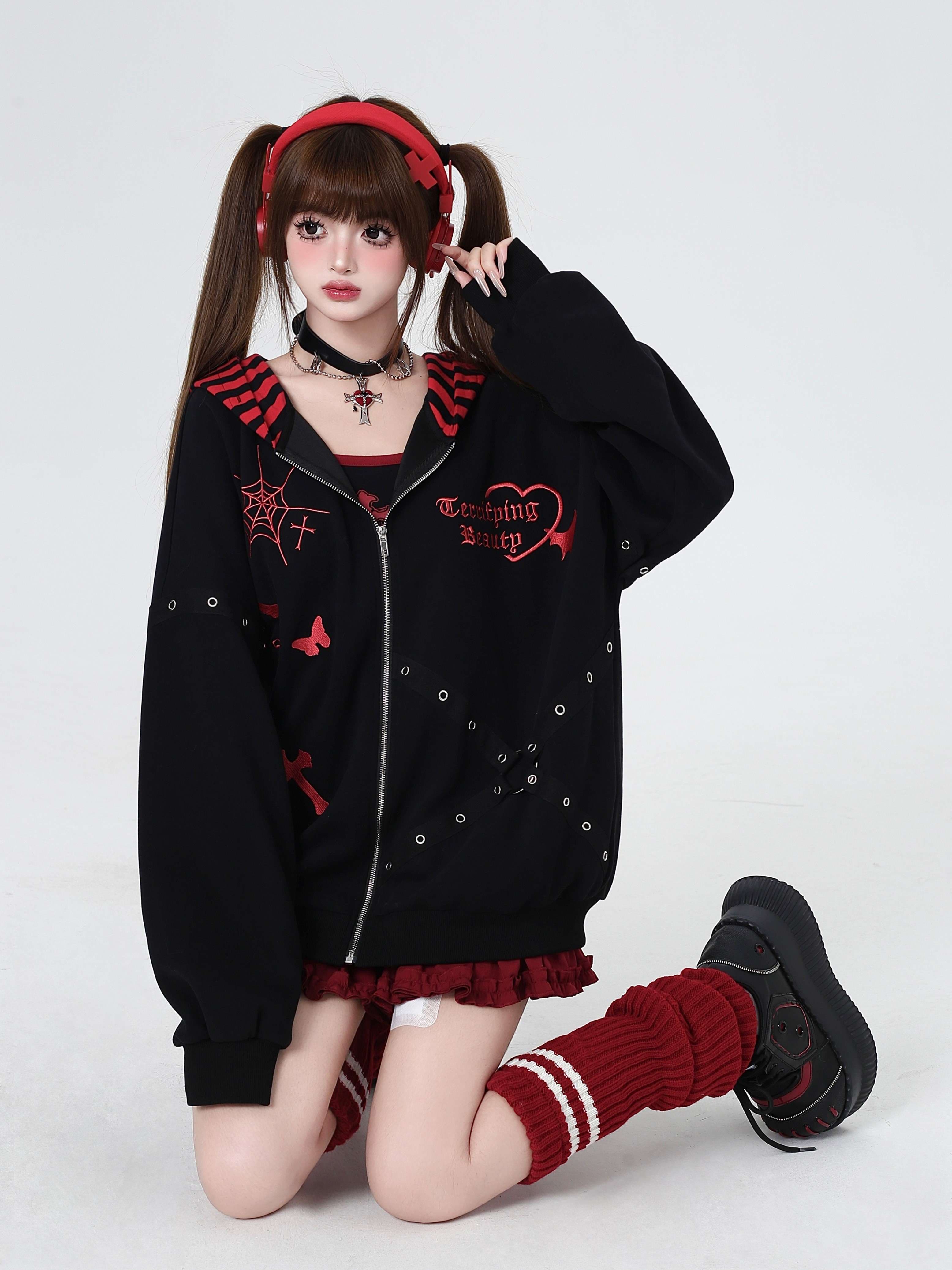 パンクファッション オーバーサイズジップパーカー