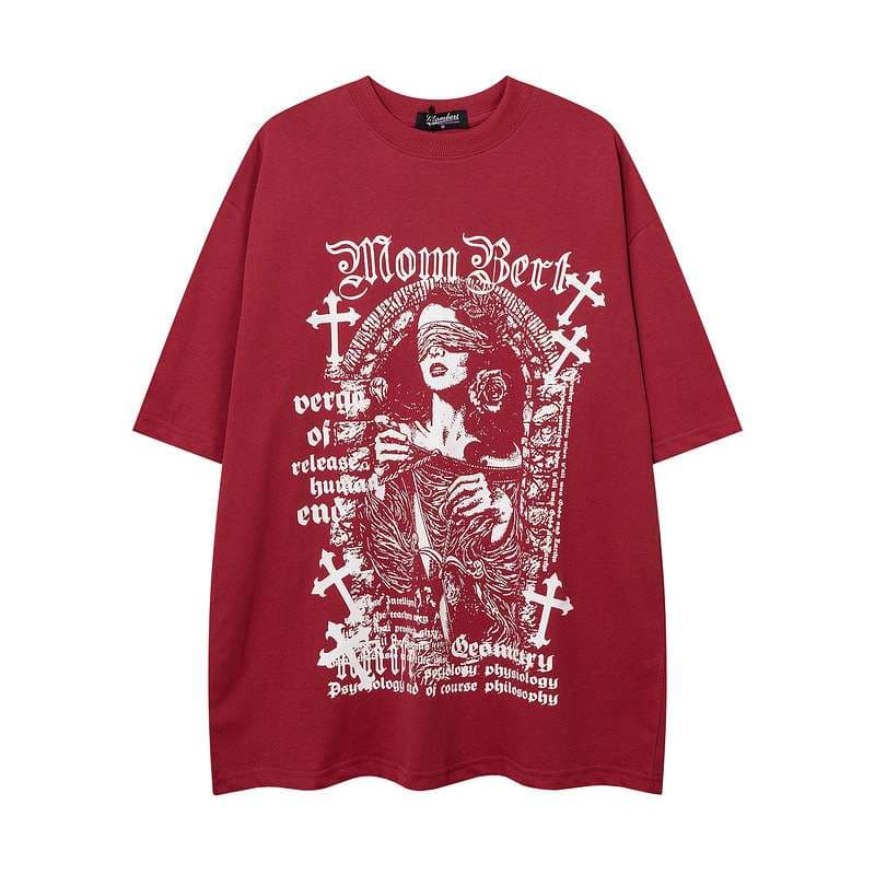 パンクファッション  ゴシックプリント オーバーサイズTシャツ