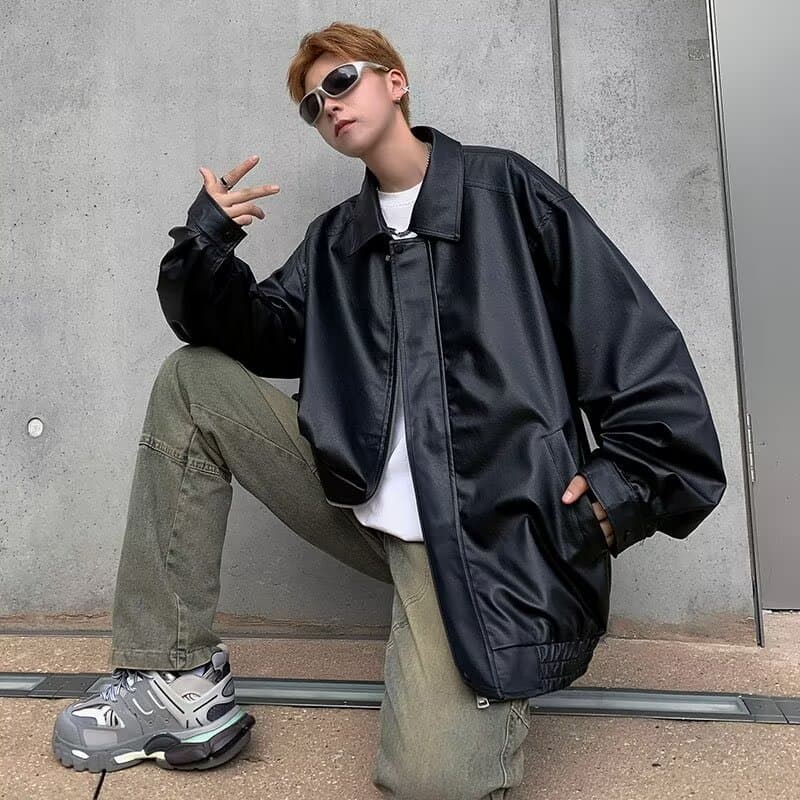 パンクファッション オーバーサイズ レザー風 ブルゾン