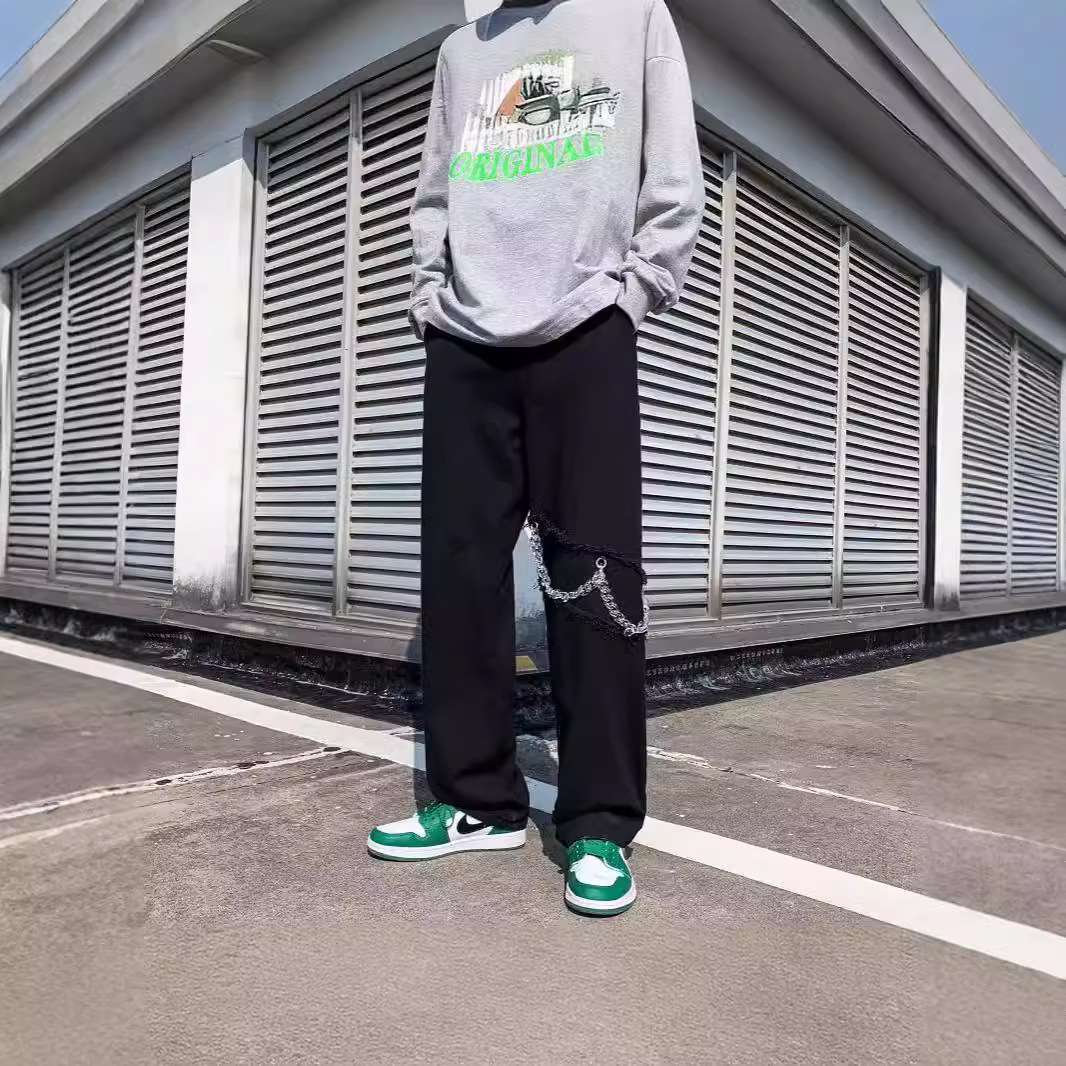 パンクファッション  チェーン付きパンクストリートカーゴパンツ