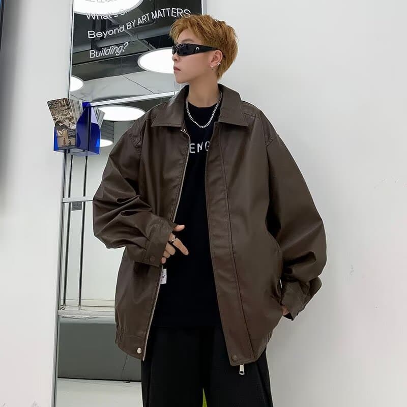 パンクファッション オーバーサイズ レザー風 ブルゾン