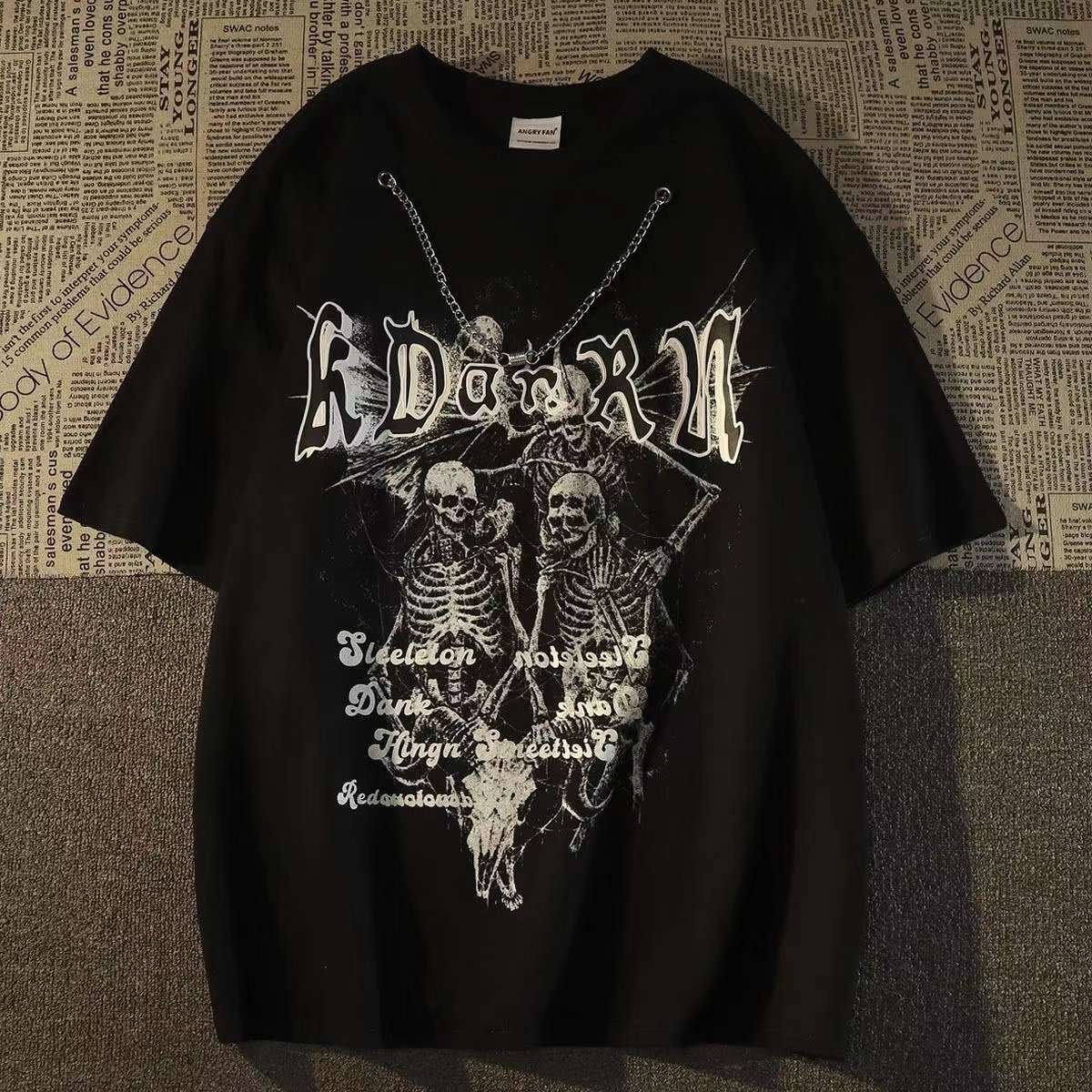 パンクファッション  スケルトンプリント ゴシックパンク Tシャツ