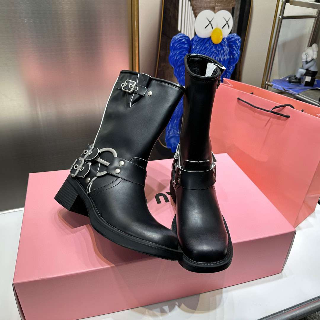 パンクファッション バックル付きロングブーツ