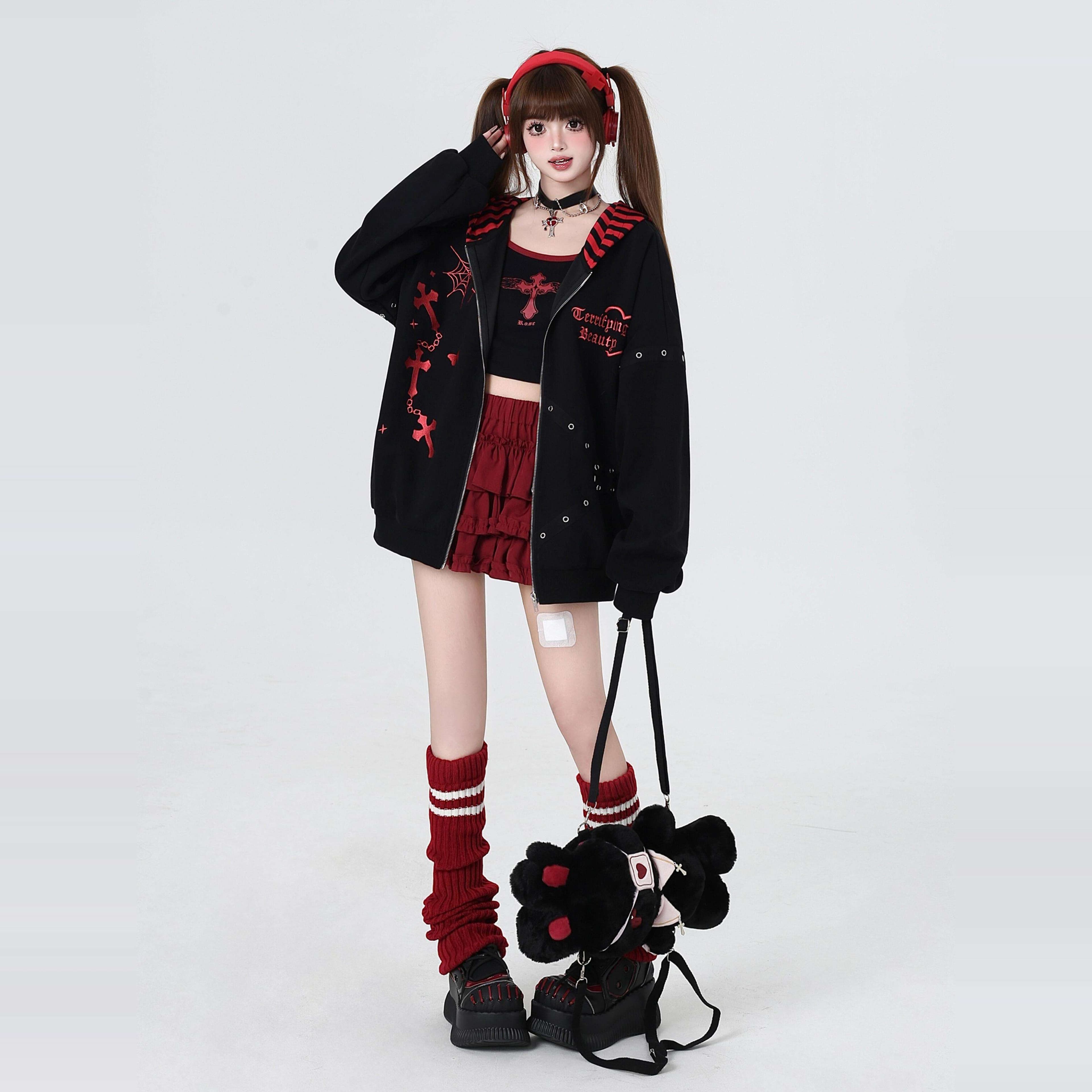 パンクファッション オーバーサイズジップパーカー