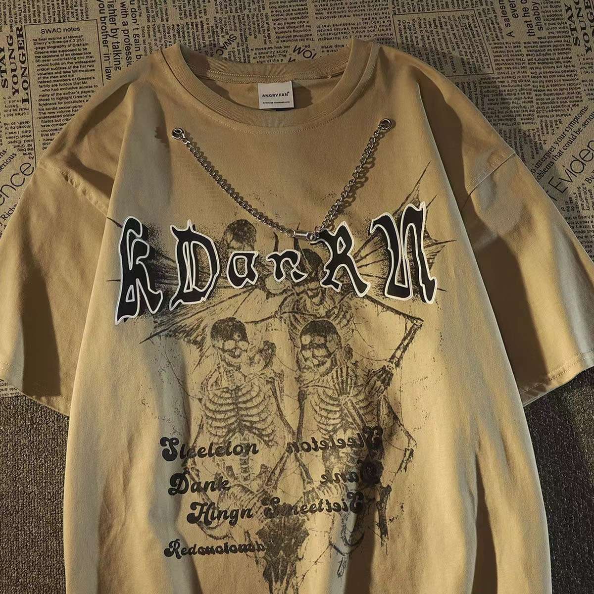 パンクファッション  スケルトンプリント ゴシックパンク Tシャツ