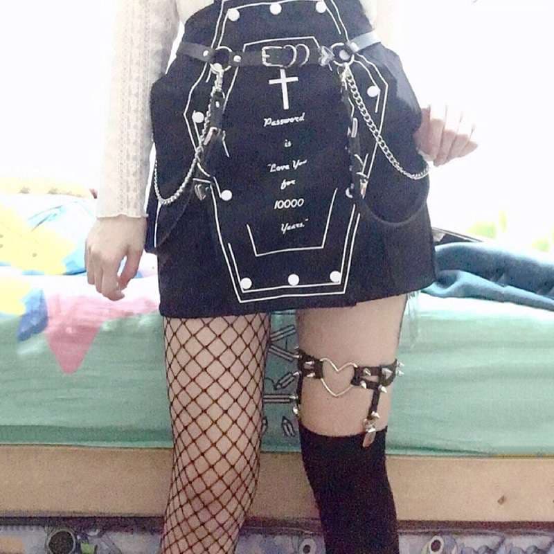 パンクファッション 反逆のチェックスカートベルトセット