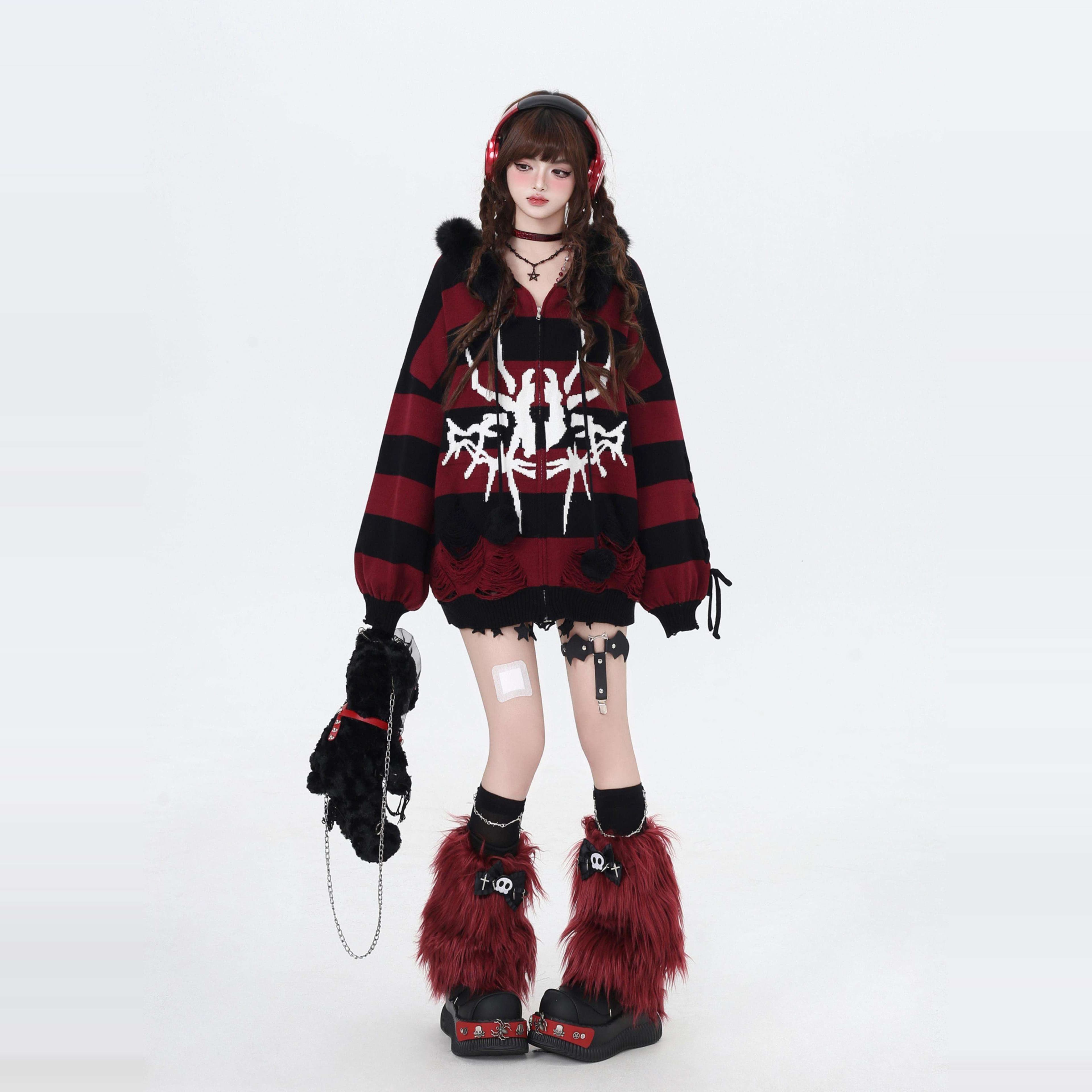 パンクファッション ゴシックパンク風スケルトンジップパーカー