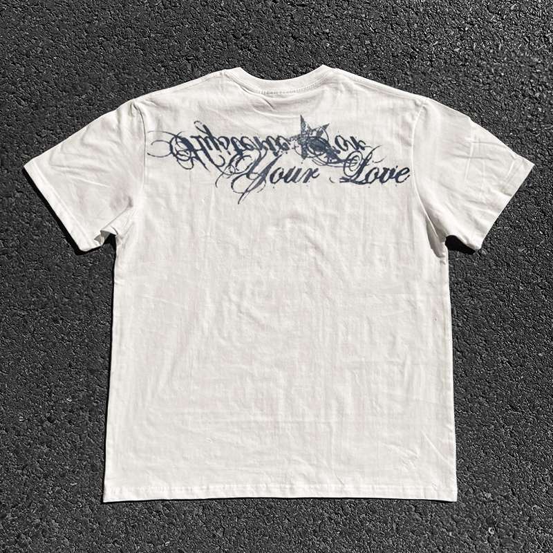 パンクファッション  パンク風筆記体ロゴプリントTシャツ
