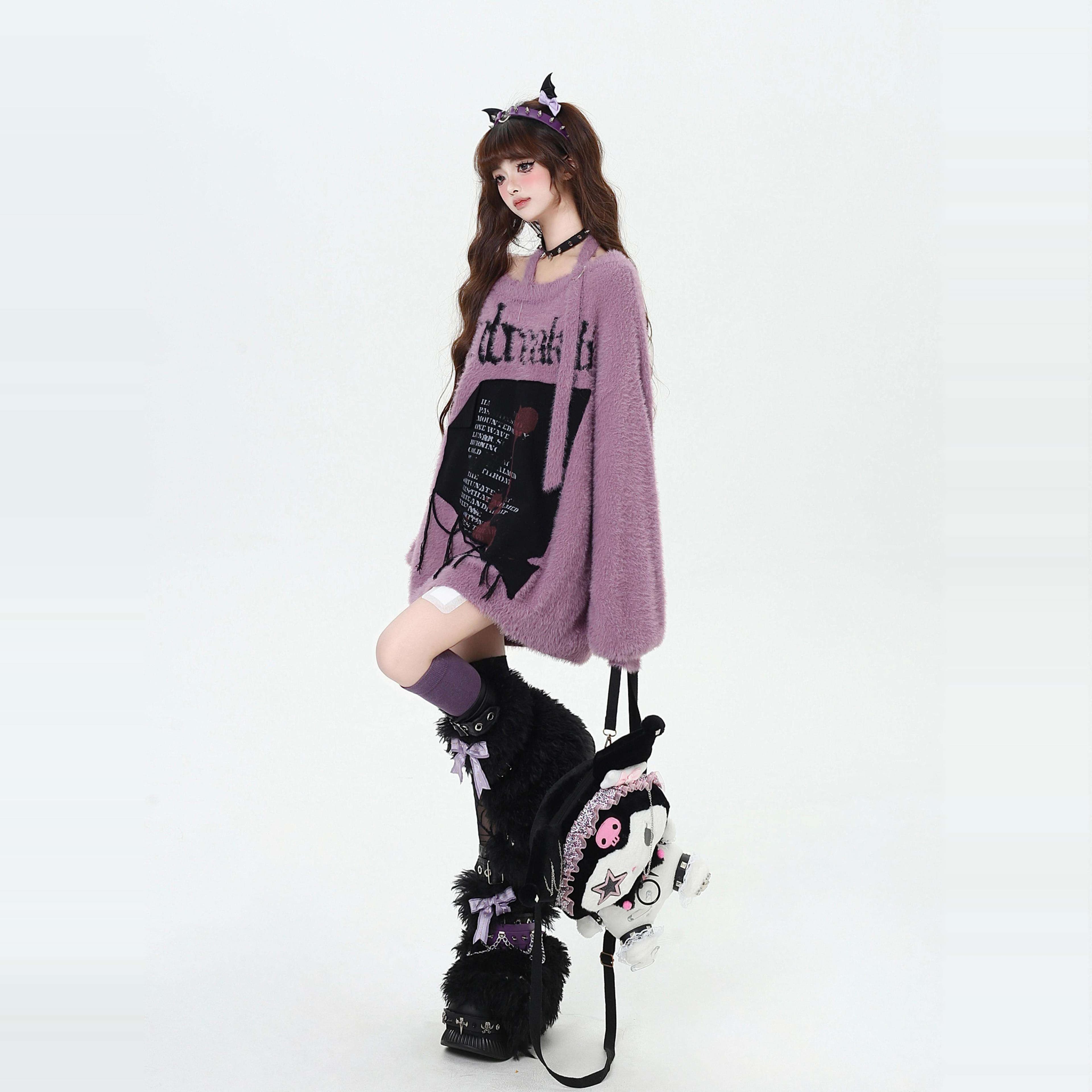 パンクファッション オーバーサイズ メッシュ ニット