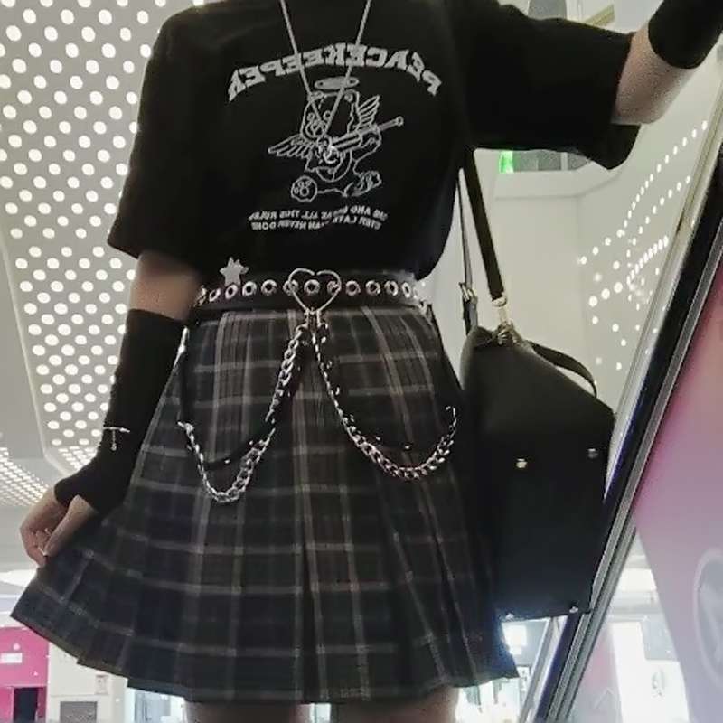 パンクファッション 反逆のチェックスカートベルトセット