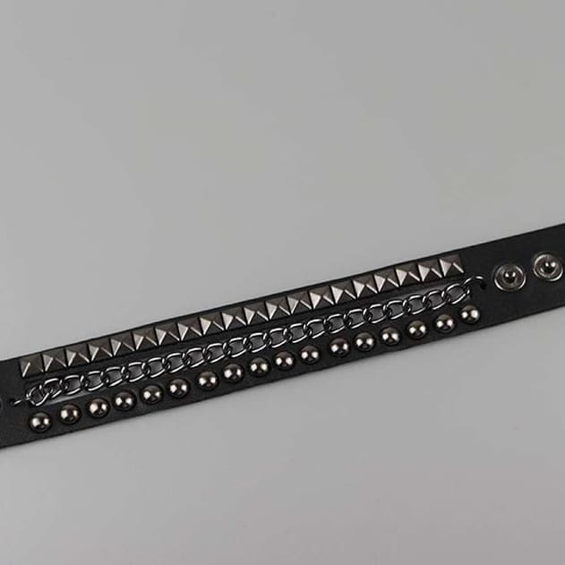 パンクファッション スタッズチェーンパンクレザーブレスレット