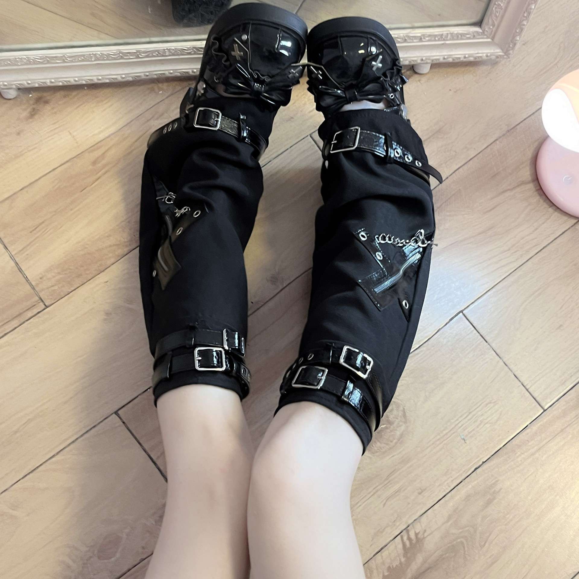 パンクファッション チェーン付きゴシックパンクブーツカバー