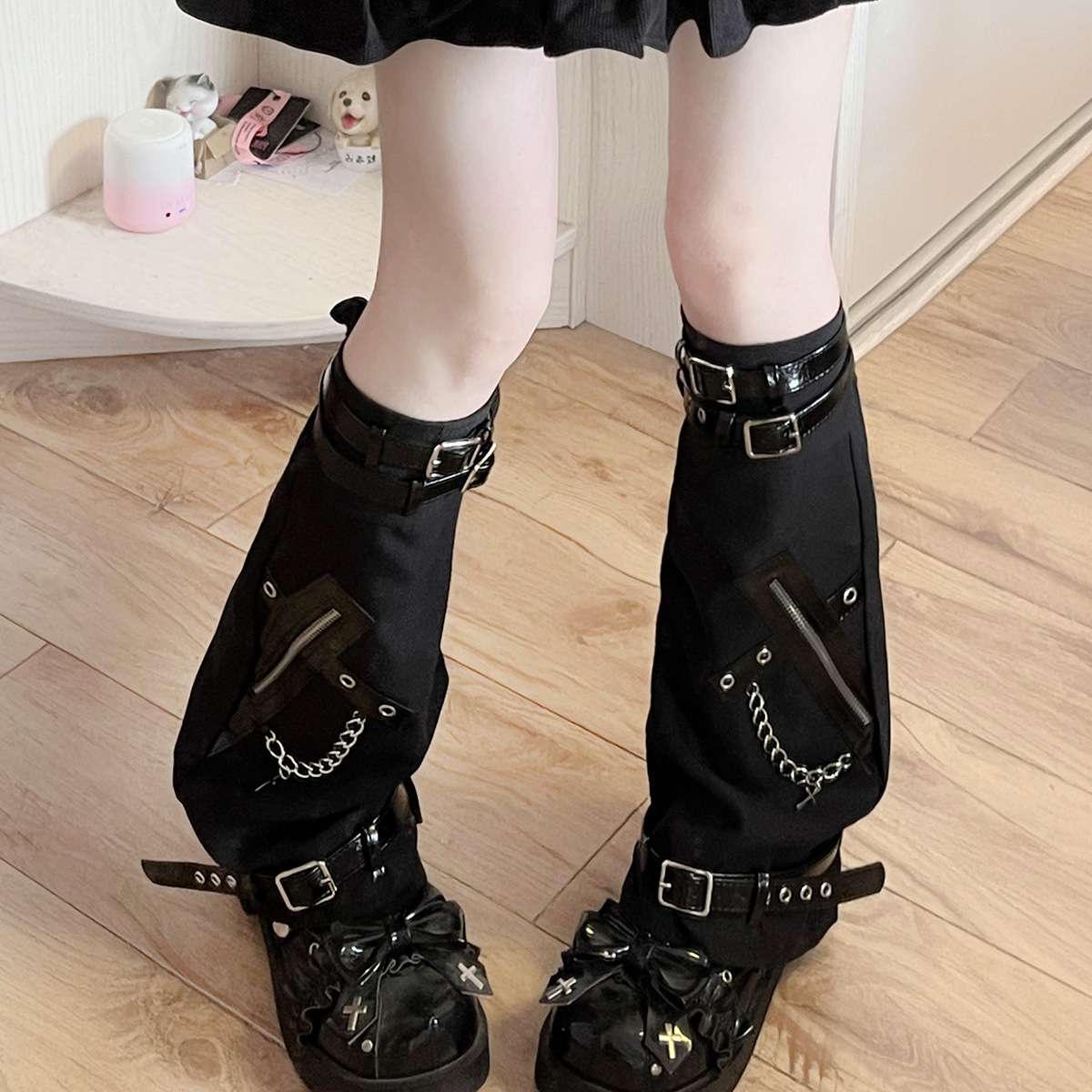 パンクファッション チェーン付きゴシックパンクブーツカバー