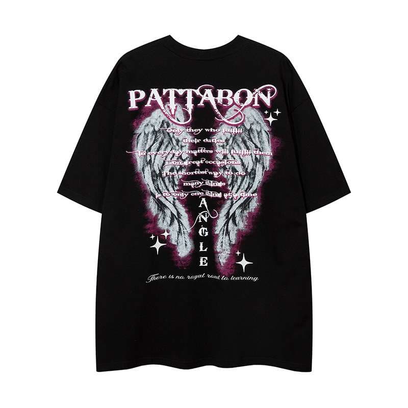 パンクファッション ウィングプリントオーバーサイズTシャツ