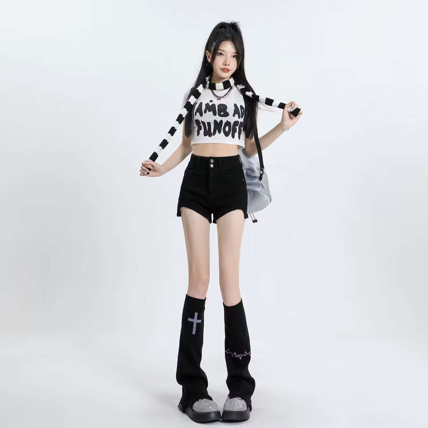 パンクファッション クロスモチーフ ロングソックス