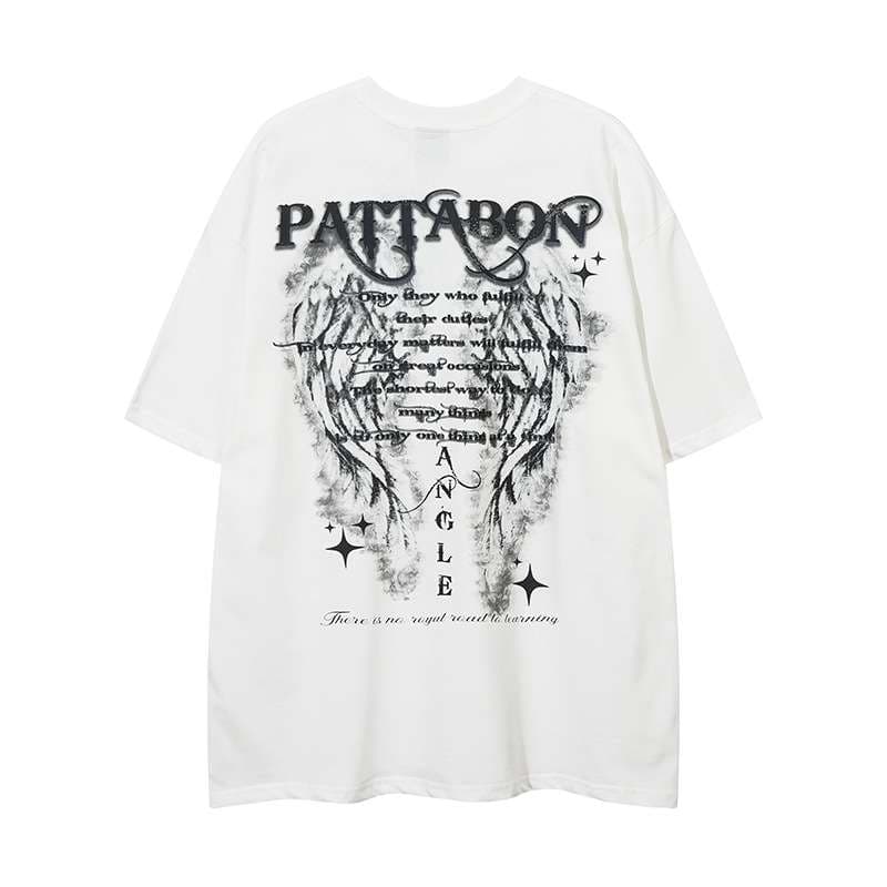 パンクファッション ウィングプリントオーバーサイズTシャツ