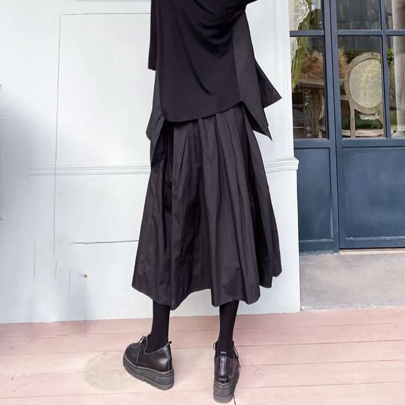 パンクファッション ボリュームプリーツロングスカート