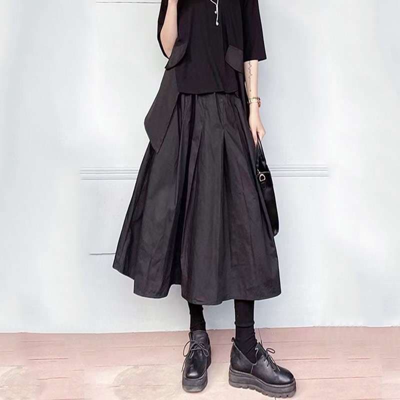 パンクファッション ボリュームプリーツロングスカート