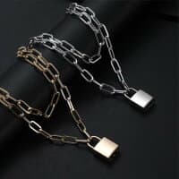 パンクファッション 南京錠ネックレス 鍵付き ロックペンダント パンクアクセサリー