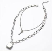 パンクファッション 南京錠ネックレス 鍵付き ロックペンダント パンクアクセサリー