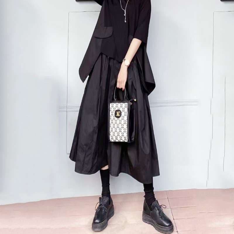 パンクファッション ボリュームプリーツロングスカート