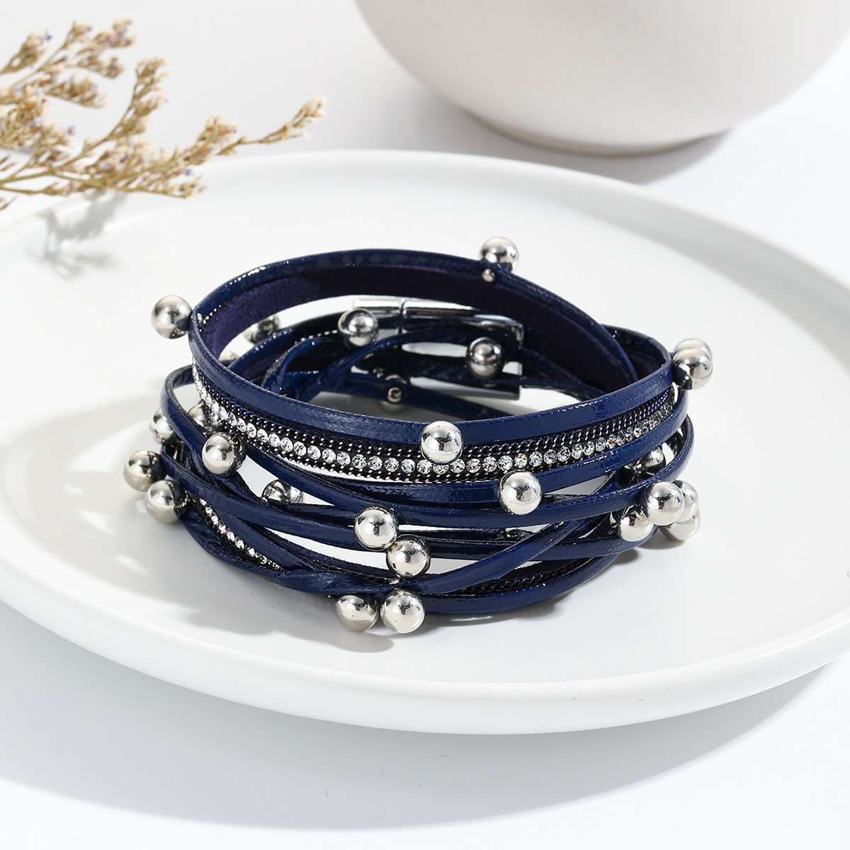 パンクファッション マルチレイヤーメタリックパールブレスレット