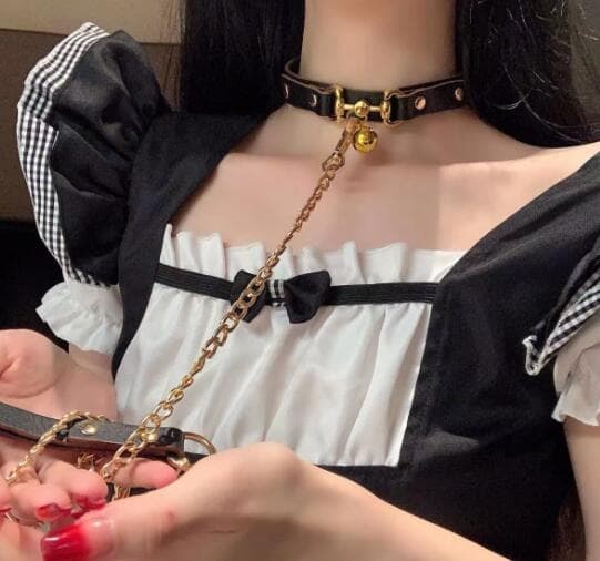 パンクファッション 金属チェーン付きレザー調チョーカー首輪