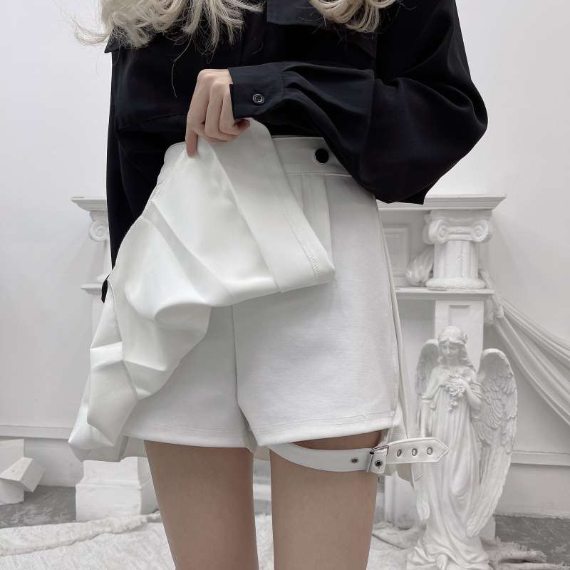 パンクファッション ベルト付きプリーツミニスカート