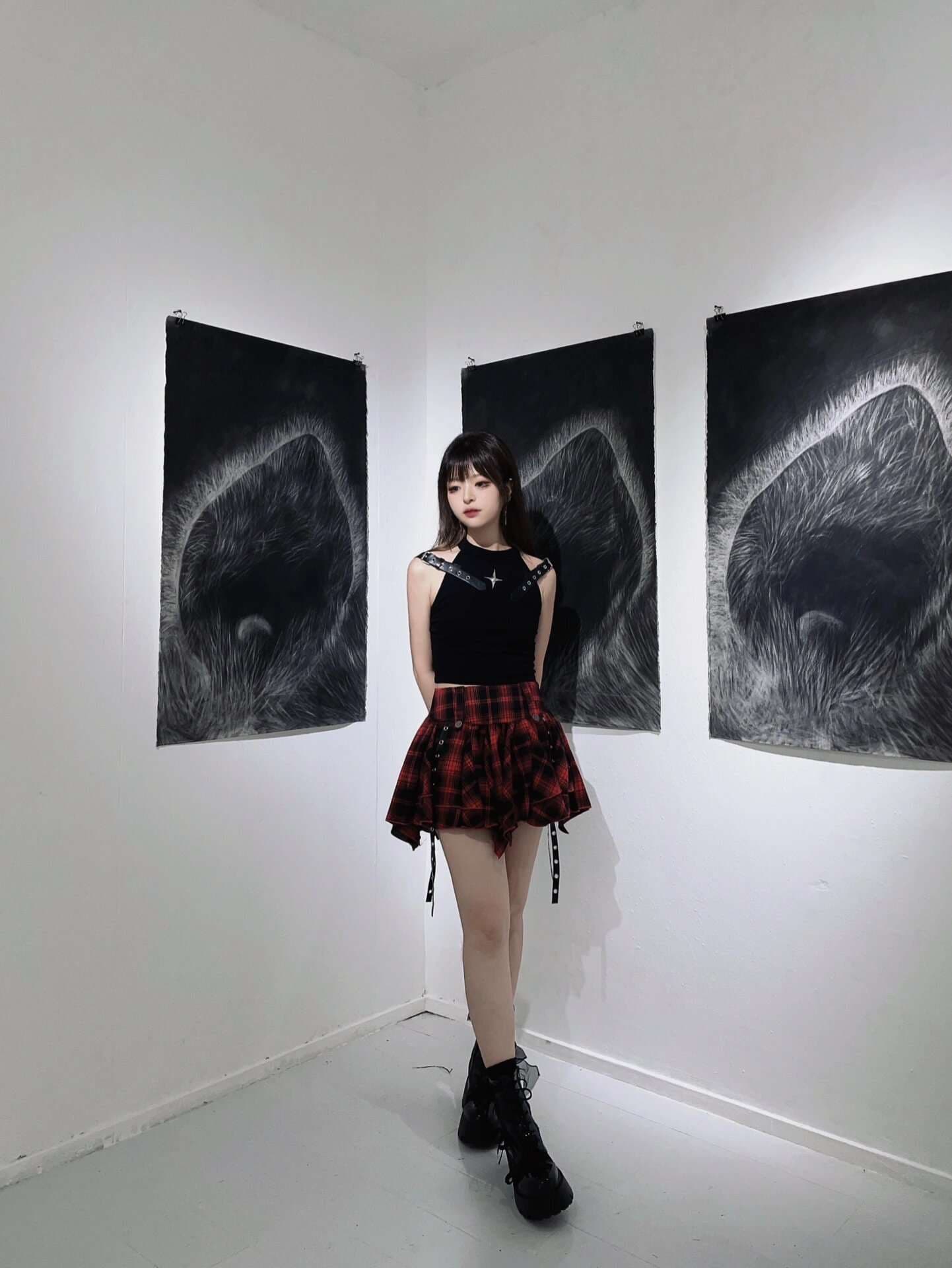 パンクファッション アシンメトリーフリルプリーツスカート