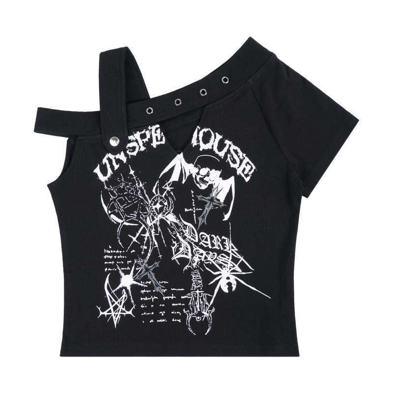 パンクファッション パンクロックプリント半袖Tシャツ