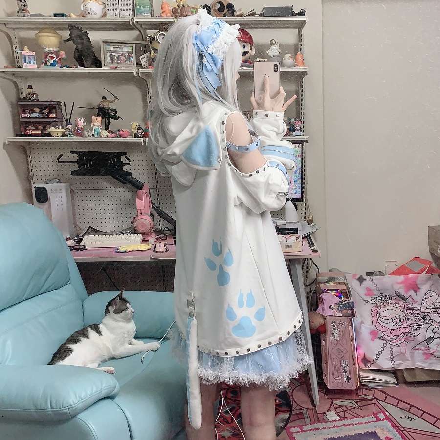 パンクファッション スカル柄リボン付きパンクオーバーサイズパーカー