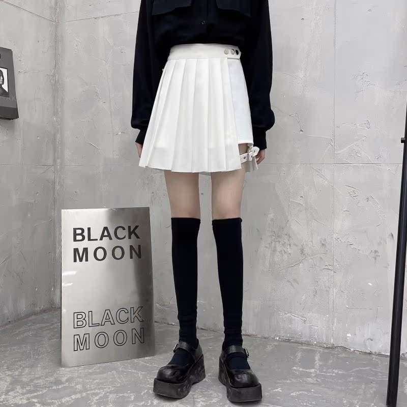 パンクファッション ベルト付きプリーツミニスカート