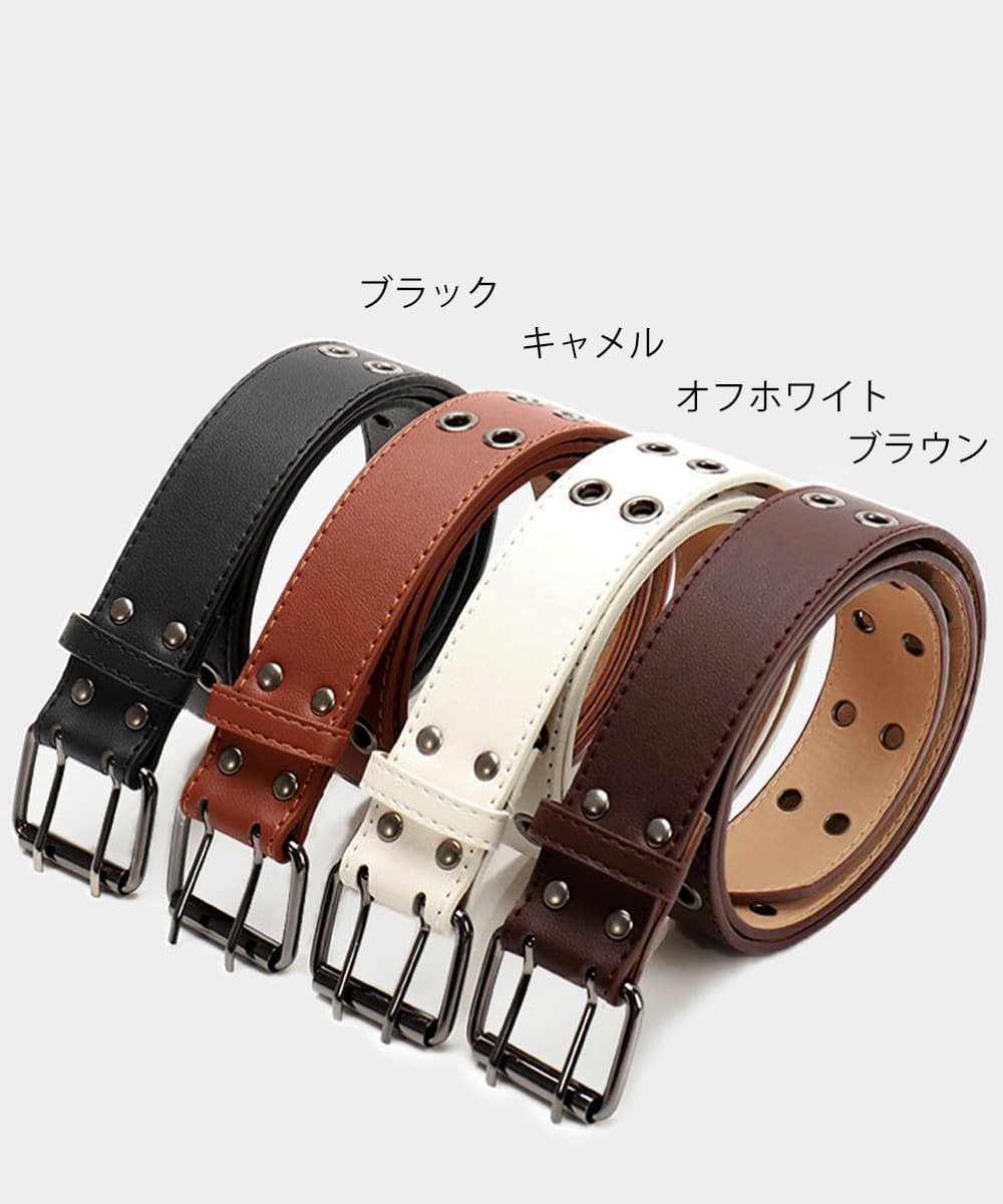 パンクファッション ダブルピン鋲打ちベルト パンク系ハトメ太ベルト